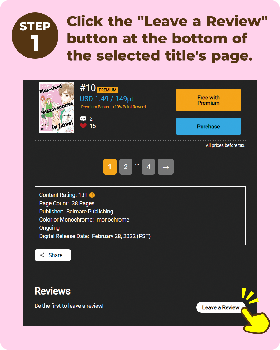 Step 1. Click the 'Leave a Review' button at the bottom of the selected title's page.