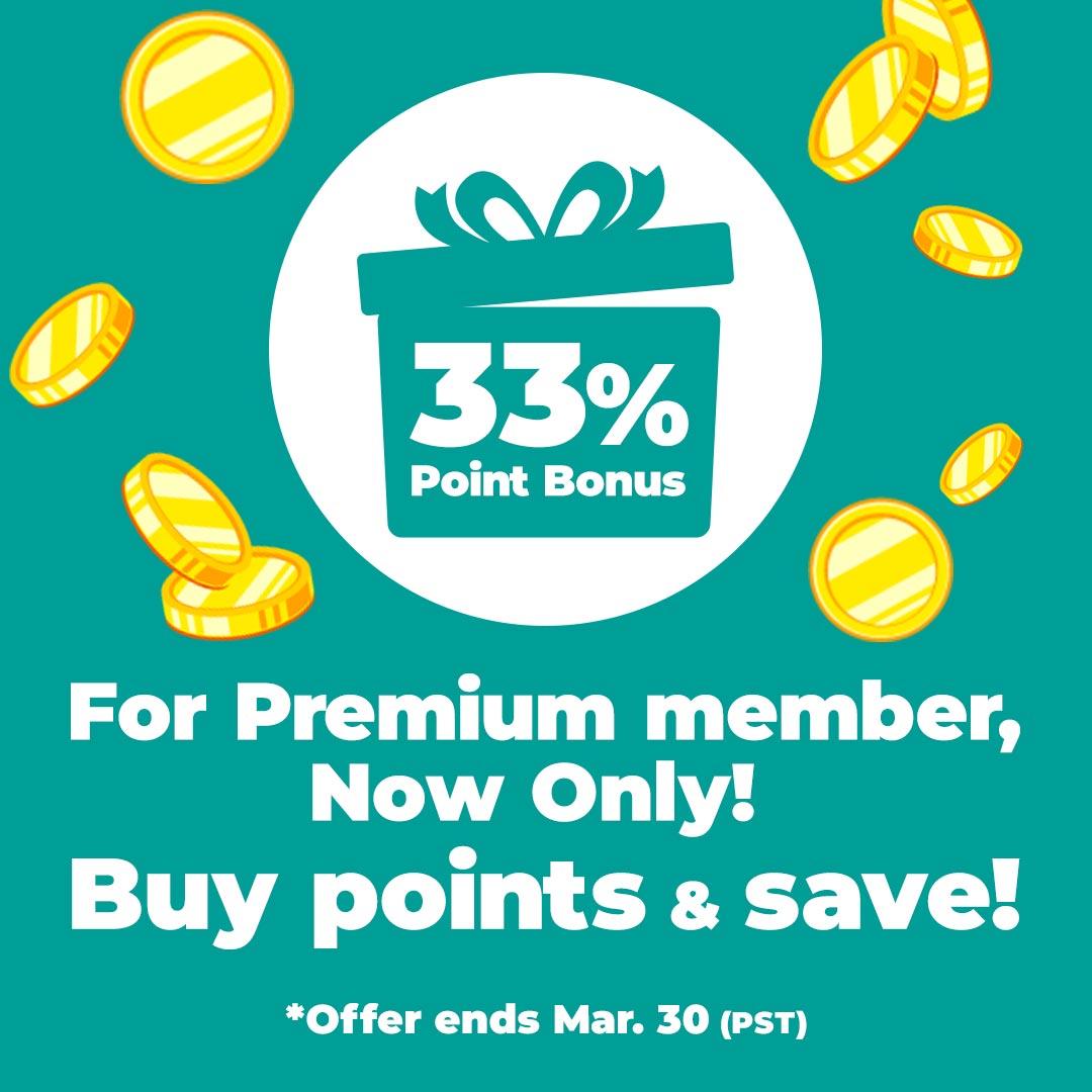 33% Point Bonus For Premium member, Now Only! Buy points & save!