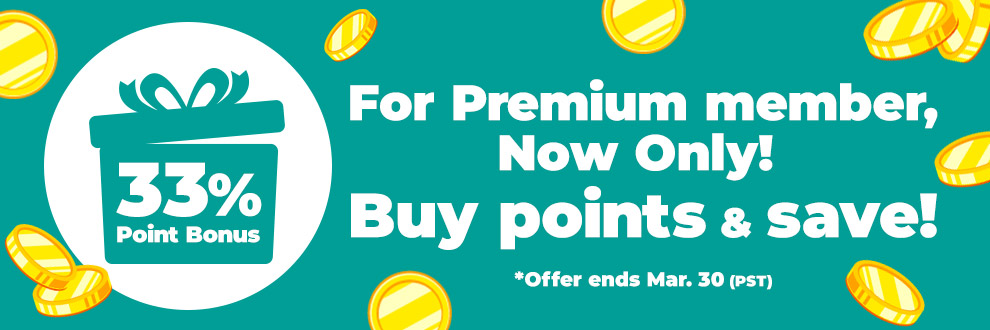 33% Point Bonus For Premium member, Now Only! Buy points & save!