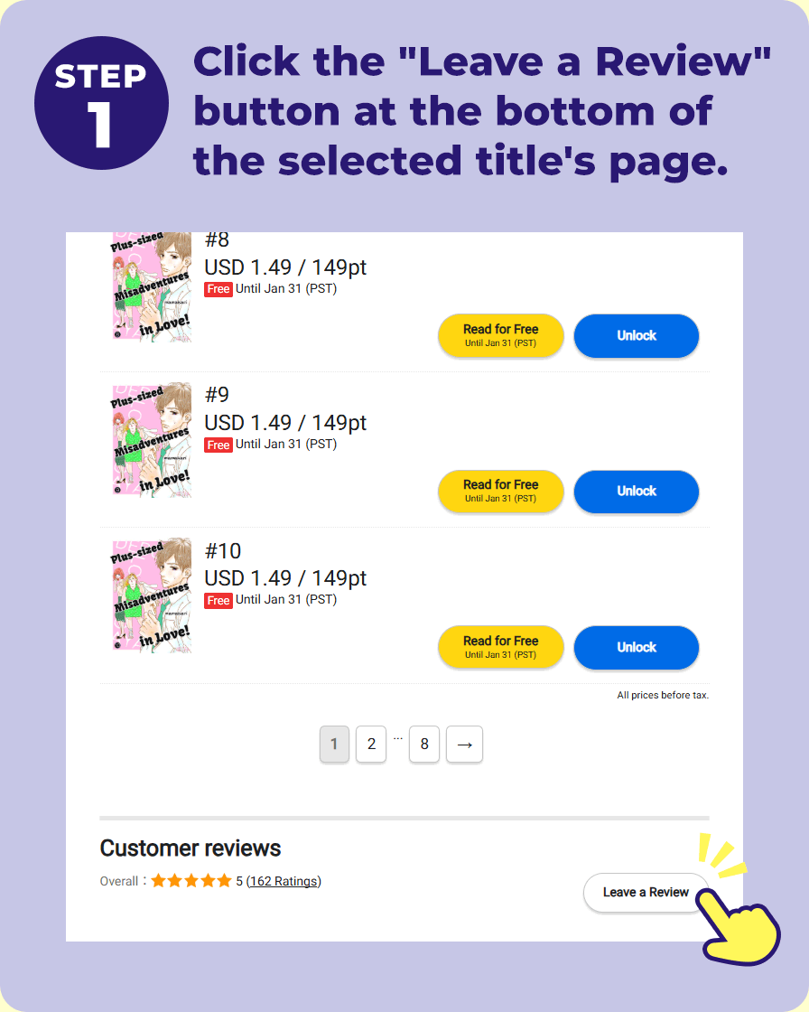Step 1. Click the 'Leave a Review' button at the bottom of the selected title's page.